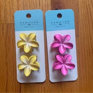 Hawaiian pink and yellow flower hair clips